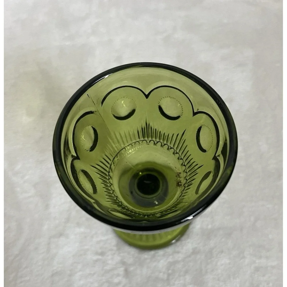 Vintage Bartlett Collins‎ Bullseye Cane Manhattan Crystal Avocado Green Glass